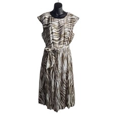 Nine West Women's Size Large Zebra Print Cap Sleeve Belt Dress Flowy Size L