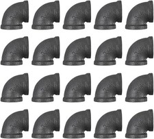 20 Pack 3/4 Inch 90 Degree Black Elbow Threaded Pipe Fittings, Cast Pipe Fitting
