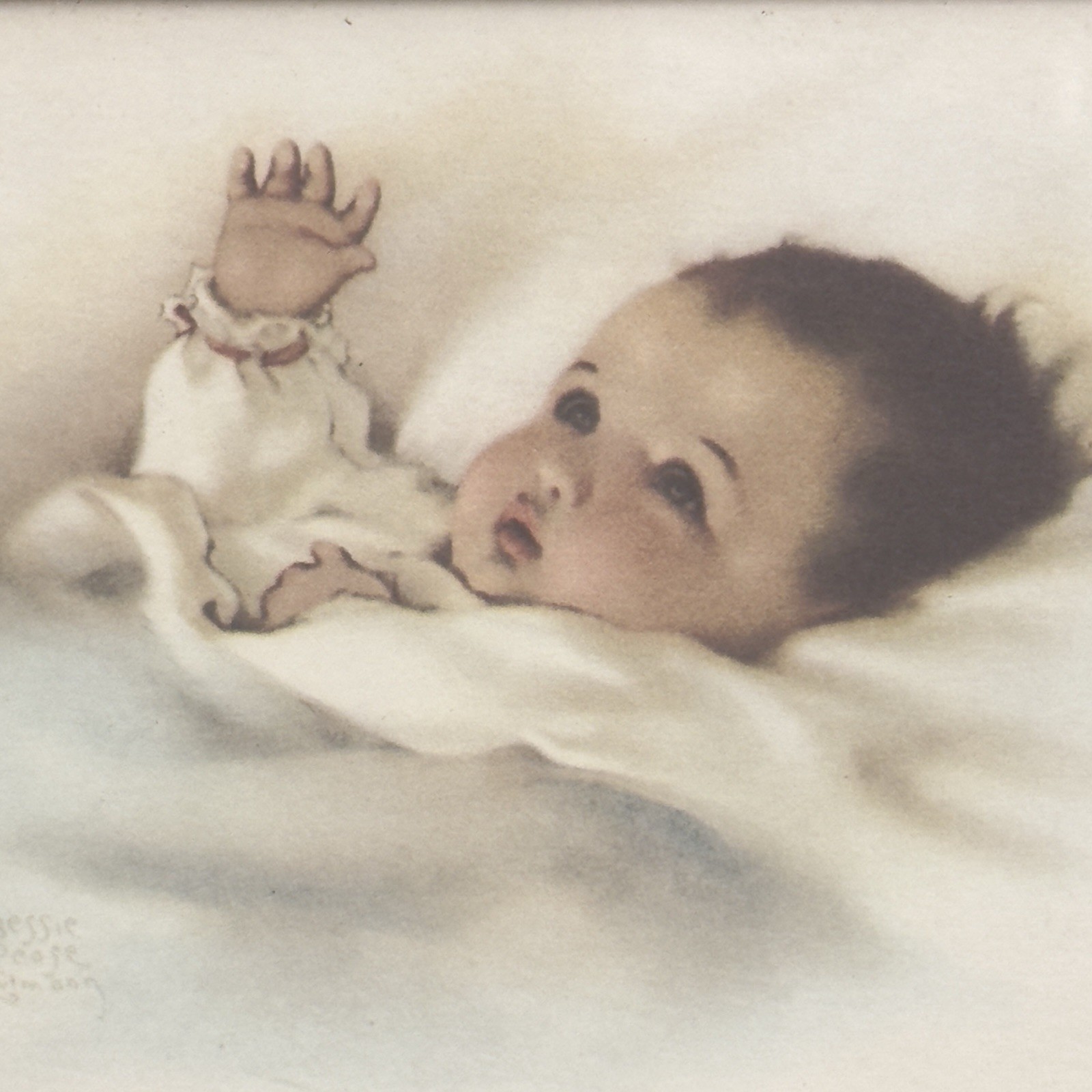 BESSIE PEASE GUTMANN Awakening 1985 Portal Litho USA Baby Infant framed Nursery