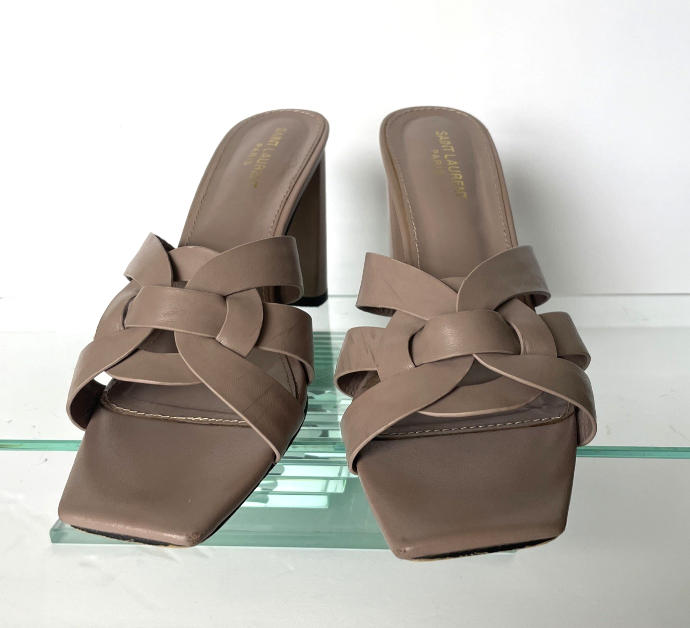 Sandali Saint Laurent punta quadrata tacco a blocco Italia pelle EU 41 US 11