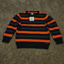 Janie and Jack Striped Sweater Kids 4 Navy Orange NEW Crewneck Cotton Knit