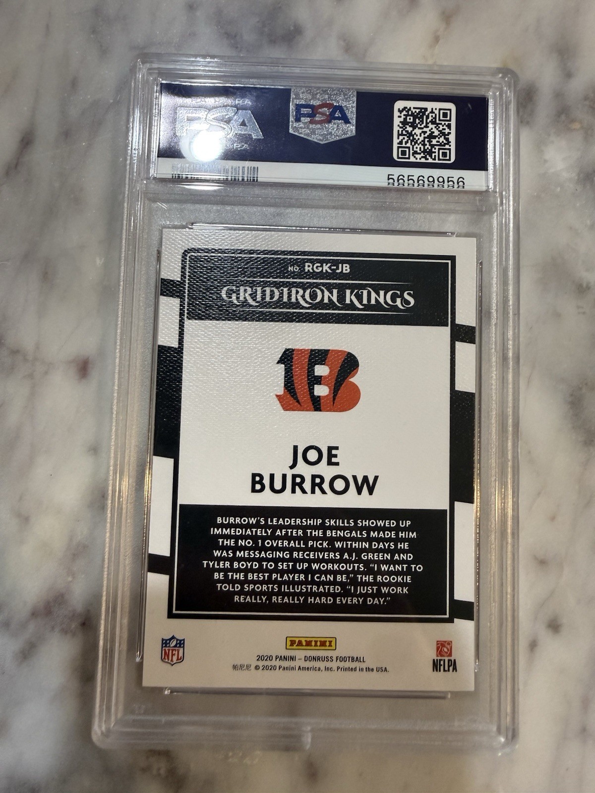 Panini 2020 Donruss Joe Burrow Rookie Gridiron Kings #RGK-JB Bengals PSA 10 view 2
