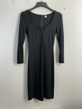 Womans Old Navy Fit & Flare Midi Dress XS Black V Neck Back Zip Long Sleeve