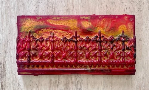 ANTIQUE 3" x 5-7/8" TIFFANY STUDIOS L.C.T., FIRE RED FAVRILE GLASS TILE