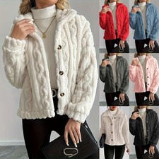 Ladies Teddy Bear Fleece Fur Fluffy Winter Coat Warm Jacket Buttons Outwear Tops