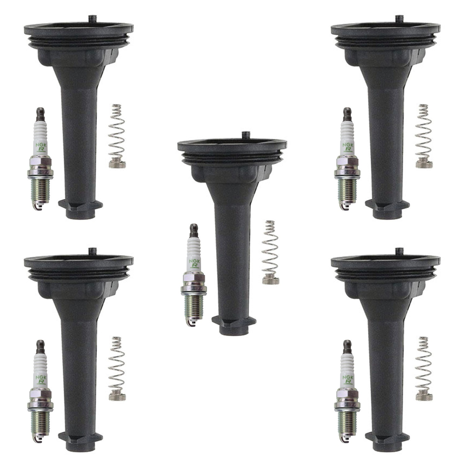 NGK 5 V-Power Spark Plugs  Denso Coil Boots Kit for Volvo S60 XC70 L5 Disc