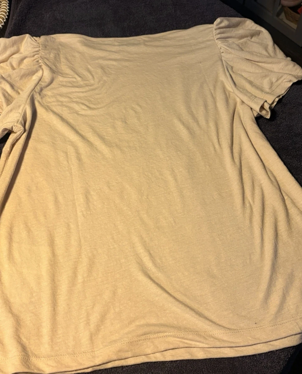 Vero Moda AWARE Women’s Beige Boat Neck Puff Sleeve Short Sleeve T-Shirt
