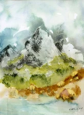 Original Watercolor Painting, Abstract landscape by Vasil Vasilev