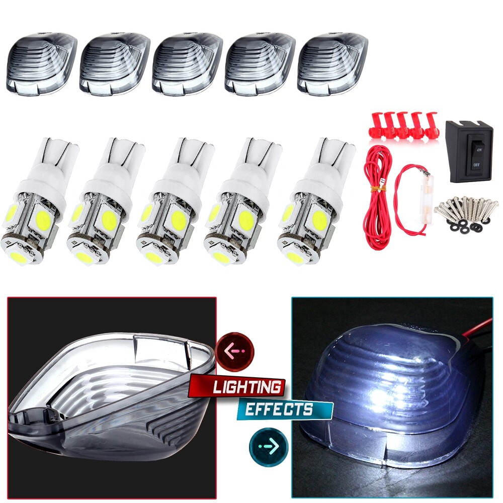 Ford 5x Cab Marker Smoke Covers with Free White Bulb & Wiring Kit  