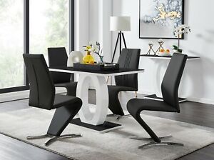 Giovani White High Gloss Black Glass, Black And White Leather Dining Room Chairs