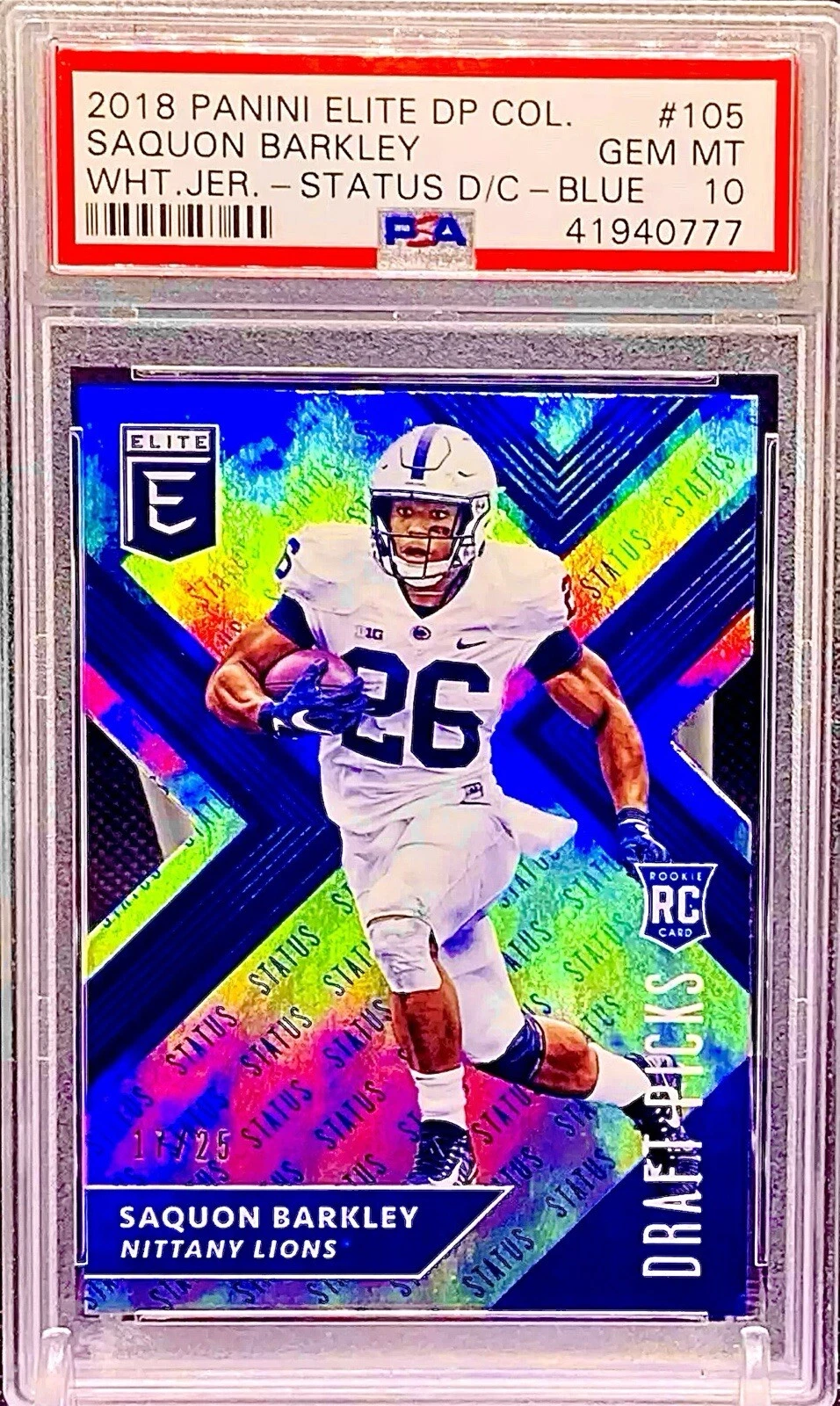 Saquon Barkley Panini Elite Draft Picks Collegiate #105 Blue Jersey-Status Die-Cut-Purple