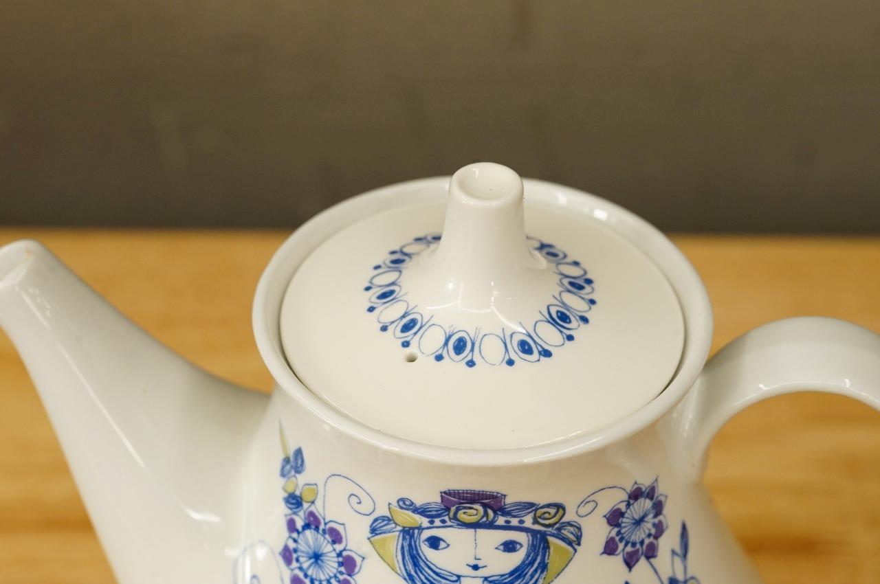 Mid Century Modern MCM Vintage Teapot Figgjo Flint Norway Lotte Blue Flowers