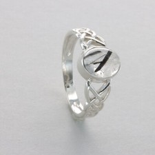 Black and White Oval Rutilated QUARTZ Celtic Ring 925 STERLING SILVER 2e
