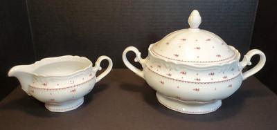 Eschenbach Bavaria Covered Vegetable Dish And Gravy Boat White With Pink Flowers