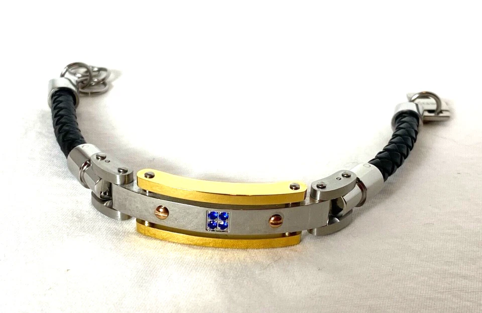 Браслет Stauer тканый кожаный нержавеющая сталь и ион позолота синяя шпинель - Изображение 2 из 4