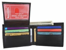 Mens Soft Lambskin Leather Bifold Credit Card Wallet with ID Flap Black Brown