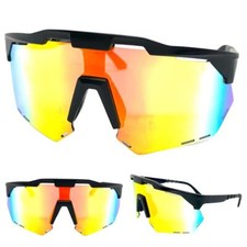 Oversized RETRO SPORTY WRAP AROUND Cycling SUN GLASSES Big Black Frame Gold Lens