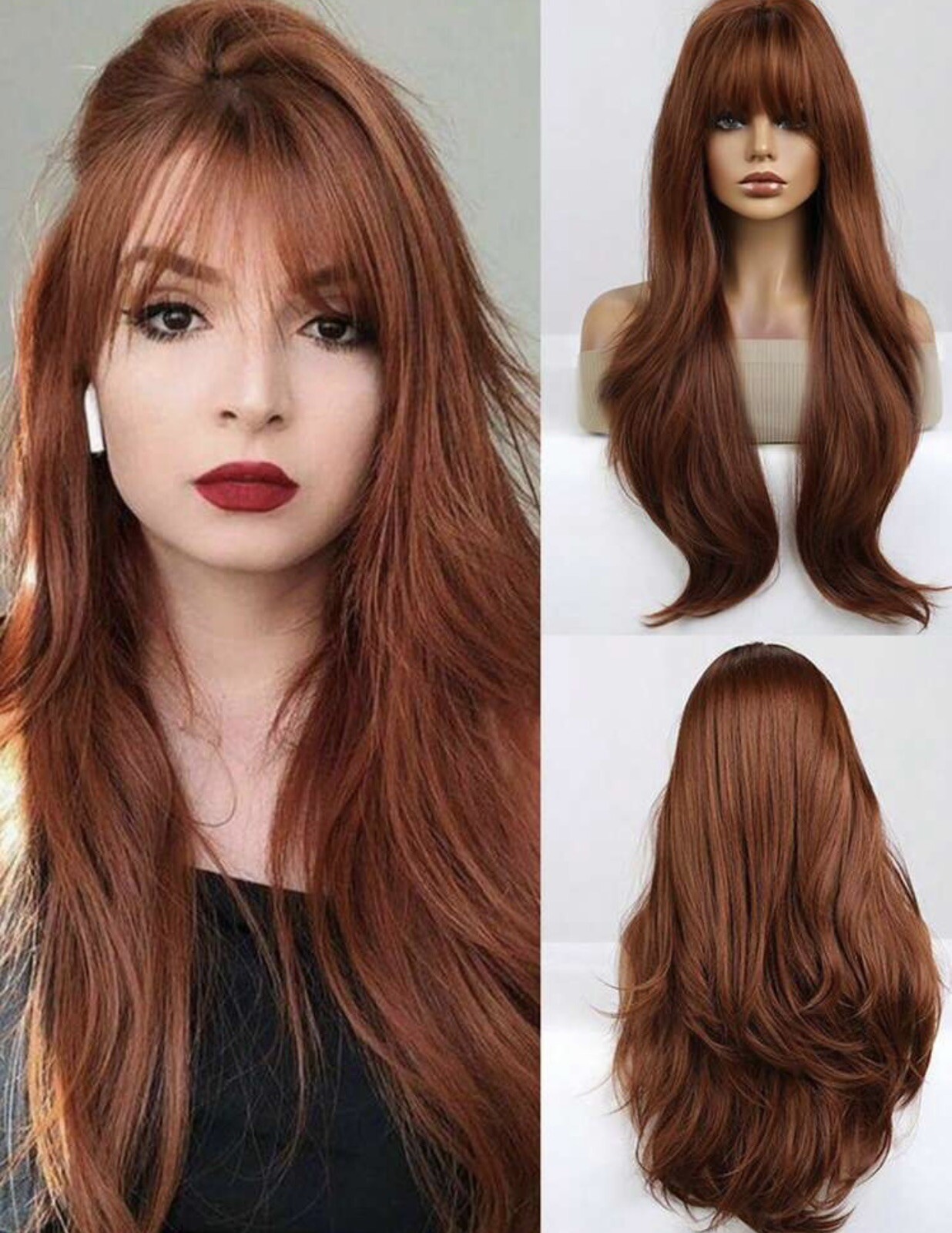 Wig frange rouge cuivré lisse la solution pour changer de tête sans abîmer vos cheveux