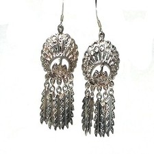 Sterling Silver Peacock with Feathers Dangle Earrings