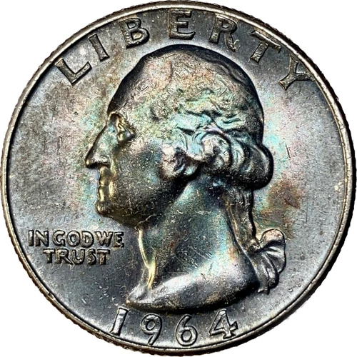 1964 Toned Washington Silver Quarter GEM BU UNCIRCULATED MS *319