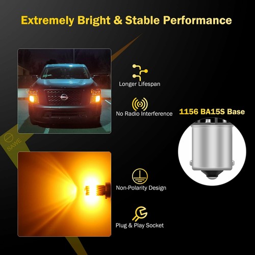 2 x LED Front Turn Signal Blinker Light Bulbs 1156 7506 3497 Amber Yellow 3000K - Picture 7 of 8