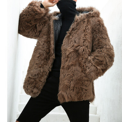 Fur Hooded Coat Men Winter Thickened Lamb Fur Jacket Warm Casual