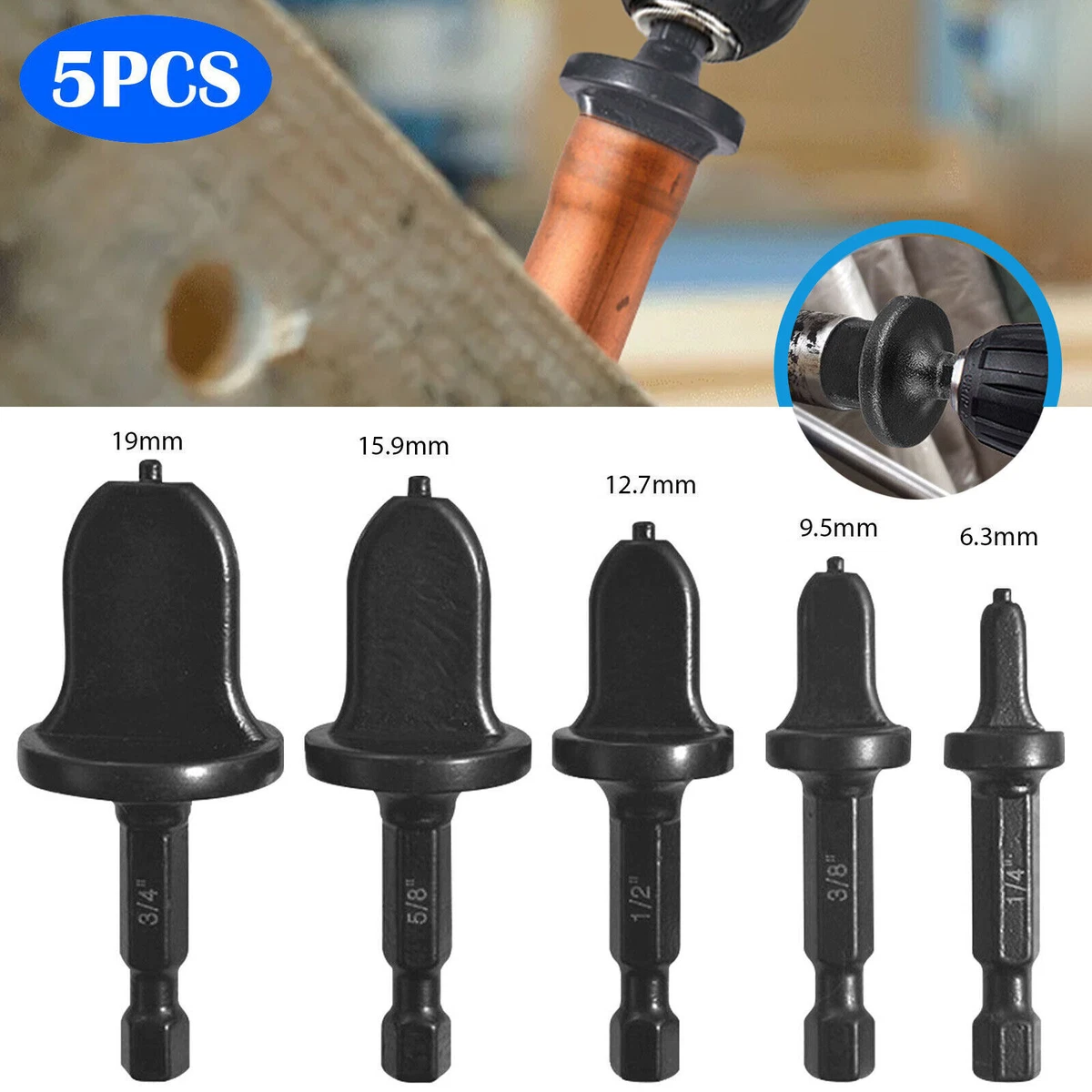 5x Swaging Tool Drill Bit Set Air Conditioner Copper Pipe Flaring