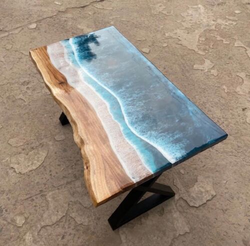 48" x 28" Epoxy Resin Table Top Handmade Live Edge Wood Unique Modern Design - Picture 1 of 10