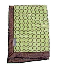 Swaddle Designs Green Brown Stroller Baby Blanket Mod Cirlces Satin Trim 30x40