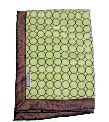 Swaddle Designs Green Brown Stroller Baby Blanket Mod Cirlces Satin Trim 30x40