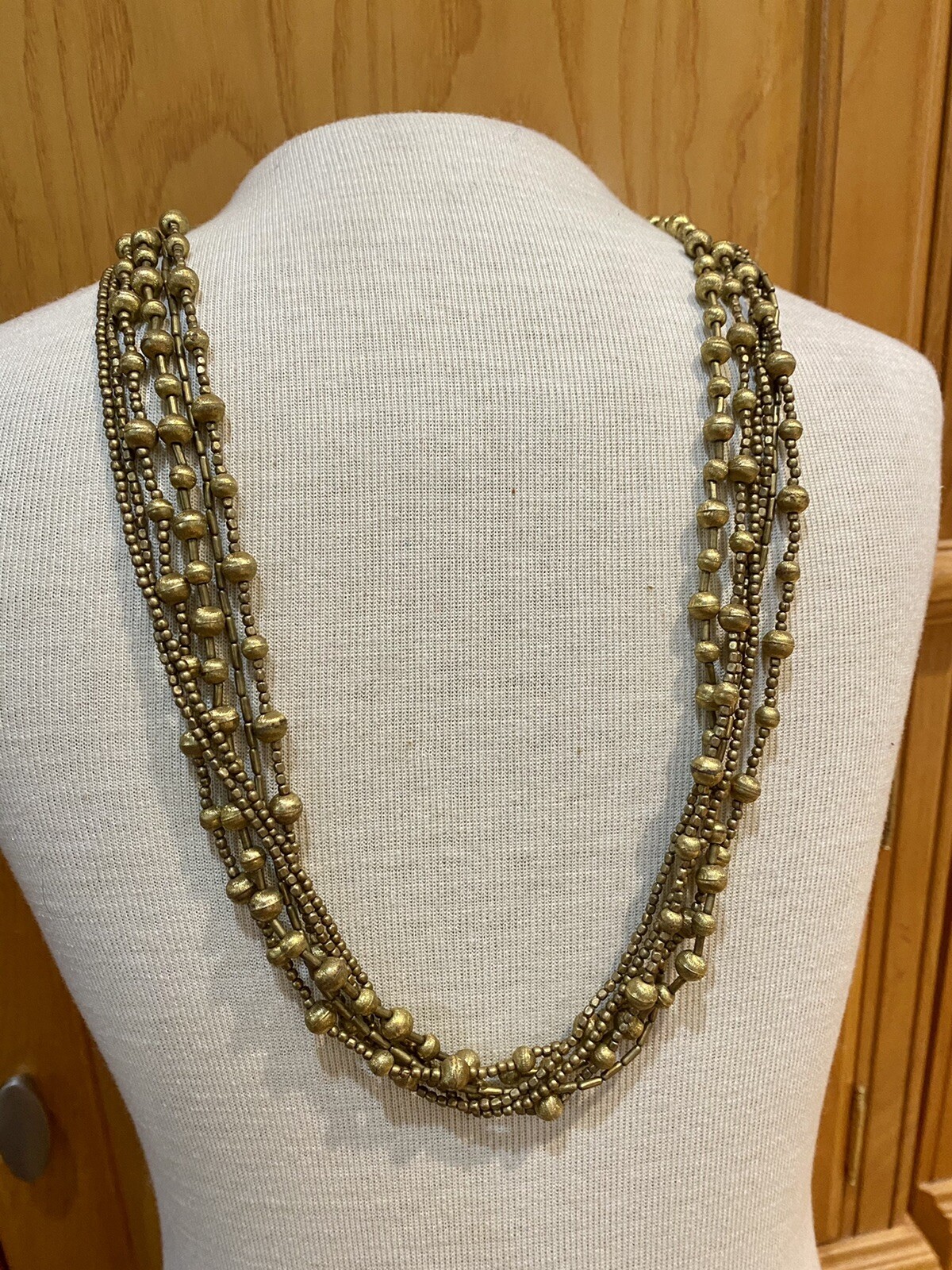 Multi 6 Strand Gold Beaded Statement Necklace 36”… - image 3