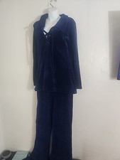 vintage 70's pant shirt set blue cotton velour sears sz 14 disco 1970's suit