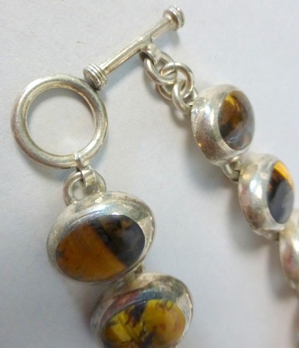 Pulsera Vintage Plata 925 México Eslabones 10 Ojo de Tigre Pesado 44grms - Imagen 2 de 9