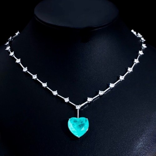 18k White Gold Filled Big Blue Heart Pendant Necklace made w Swarovski Crystal - Picture 12 of 12