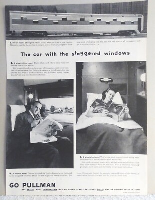 Pullman Train Railroad Roomette Car Interior Views -  Vintage 1946 Art AD LOT