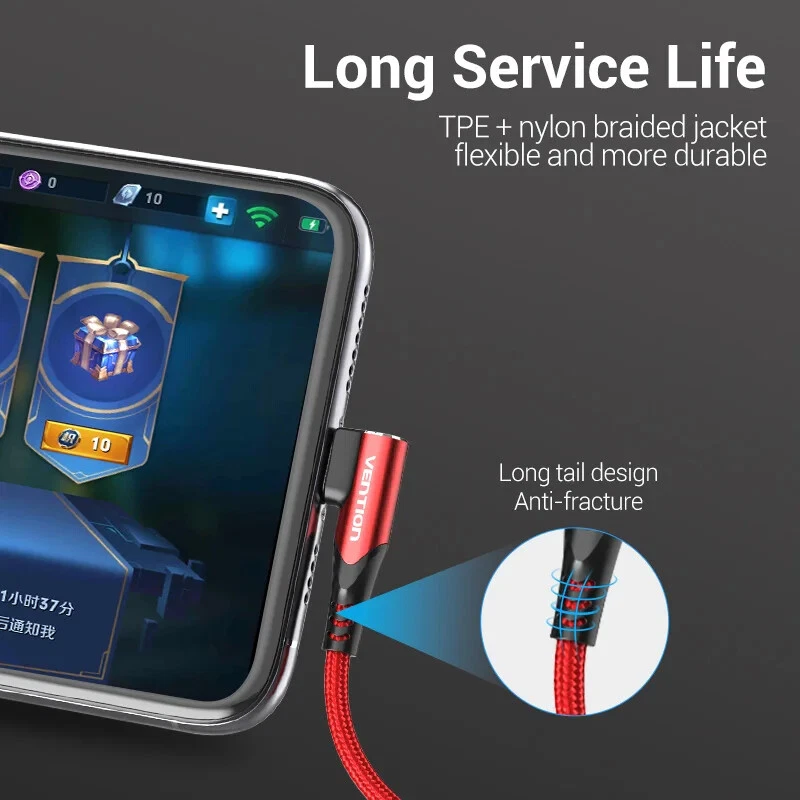 USB Type C Cable 3A 90 Angle Charger Cable Fast Charge Game for Samsung Phone - Image 3 of 4