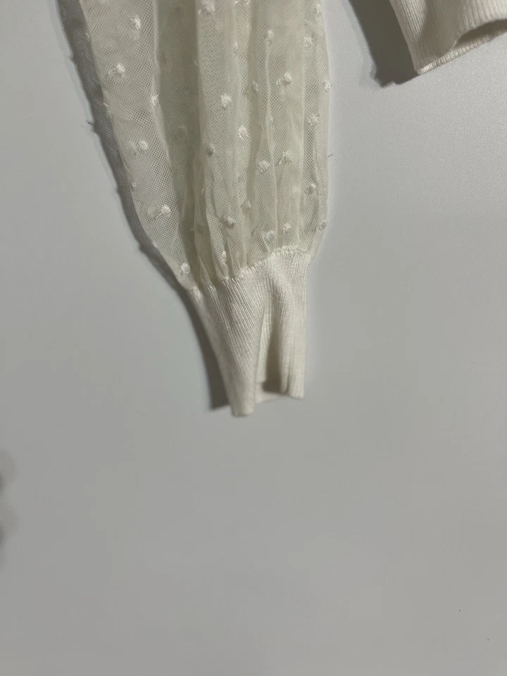 Forever 21 90s Y2K Top Small Mesh Embroidered Polka Dots Dainty Coquette Office - Image 3 of 4