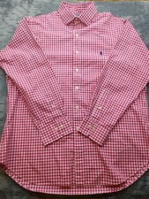 Polo Ralph Lauren Shirt Mens 17 34/35 Pink Red Check Button Up