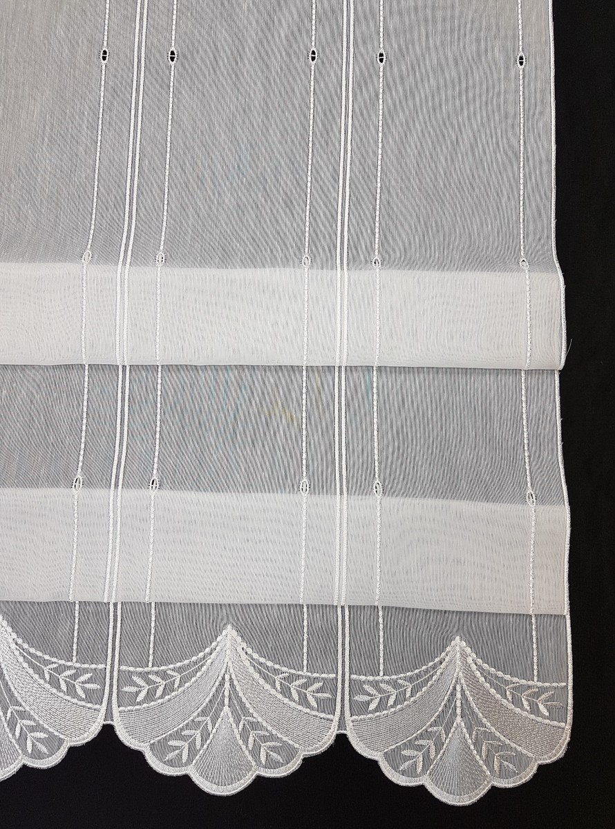 Clip-Panneaux Raffrollo Meterware Scheibenhänger Stickerei Voile Naehfrei Ecru 140cm Hoch