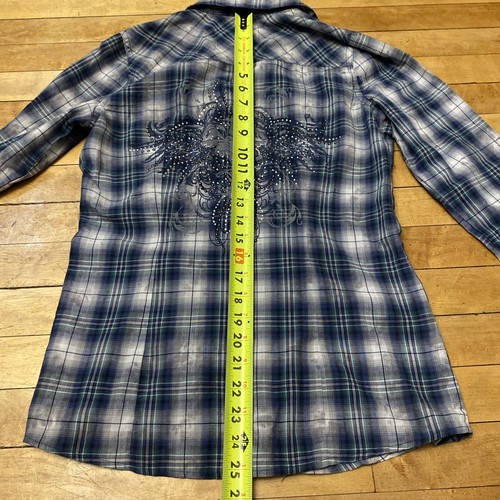 Maurice’s Shirt Women’s Size Small Long Sleeve Button Up Plaid Beaded 2 Pocket - Picture 13 of 13