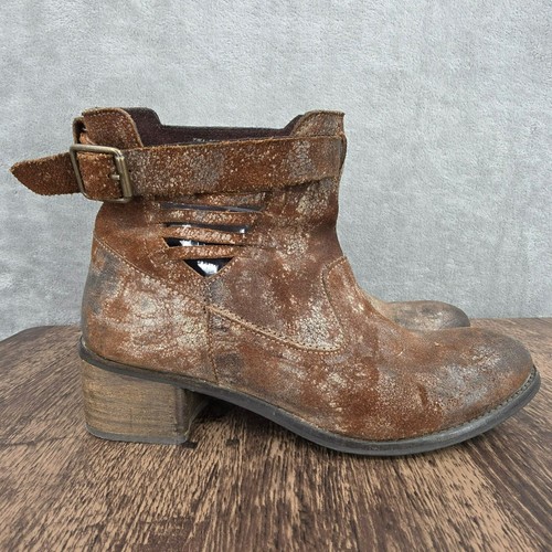 Diba True Winding Road Ankle Boots 10 Distressed Brown Leather Ankle Buckle Boho - Picture 6 of 13