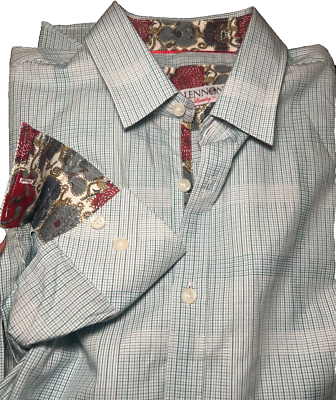 john lennon english laundry dress shirts JOHN LENNON by English Laundry NWOT Ltd Ed Check, Floral Trim, Cotton Shirt  M