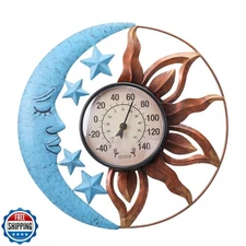 MUMTOP Indoor Outdoor Thermometer - Sun and Moon Wall Thermometer
