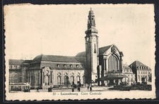 Old postcard Luxembourg, Central Station, La Gare with tram 1948 