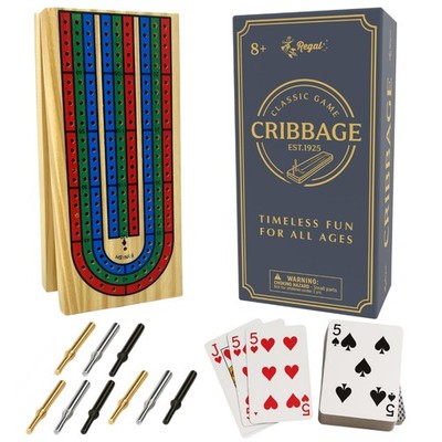 Regal Games Cribbage Board Game Set w/Storage - Fun Table Game with Wooden Board