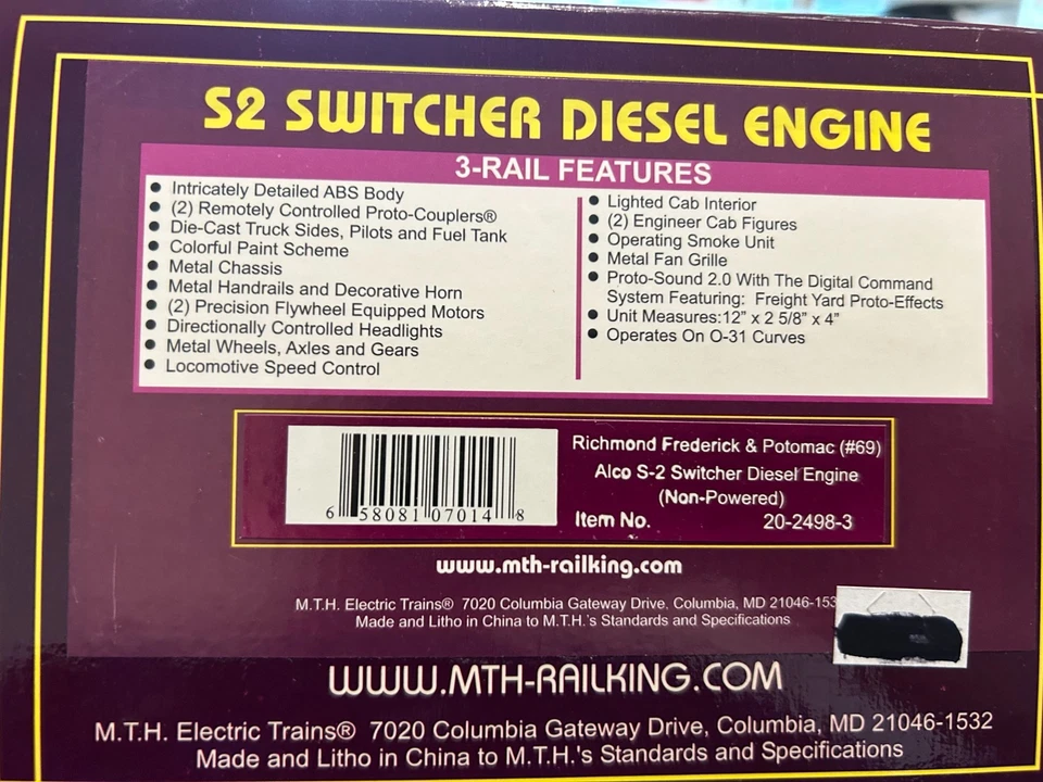 MTH 20-2498-3 Richmond Fredericksburg and Potomac S2 Diesel Dummy LN/Box - Image 4 of 4