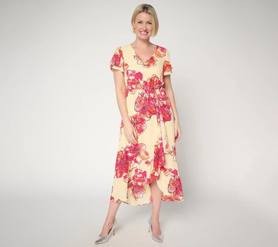 BEAUTIFUL by Lawrence Zarian Flutter Sleeve Dress-Yellow Floral-2X-NEW-A719488