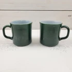 Set Of 2 Vintage Anchor Hocking Fire King 209 Green Mugs, Milk Glass