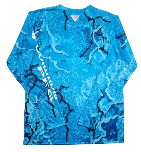 T-SHIRT COLUMBIA Uomo PFG Super Terminal Tackle L/S UPF 50 Blu Taglia Large L - Foto 2 di 9