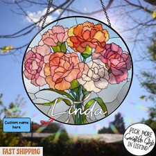 Personalized Floral Stained Glass Suncatcher, Custom Name Decor